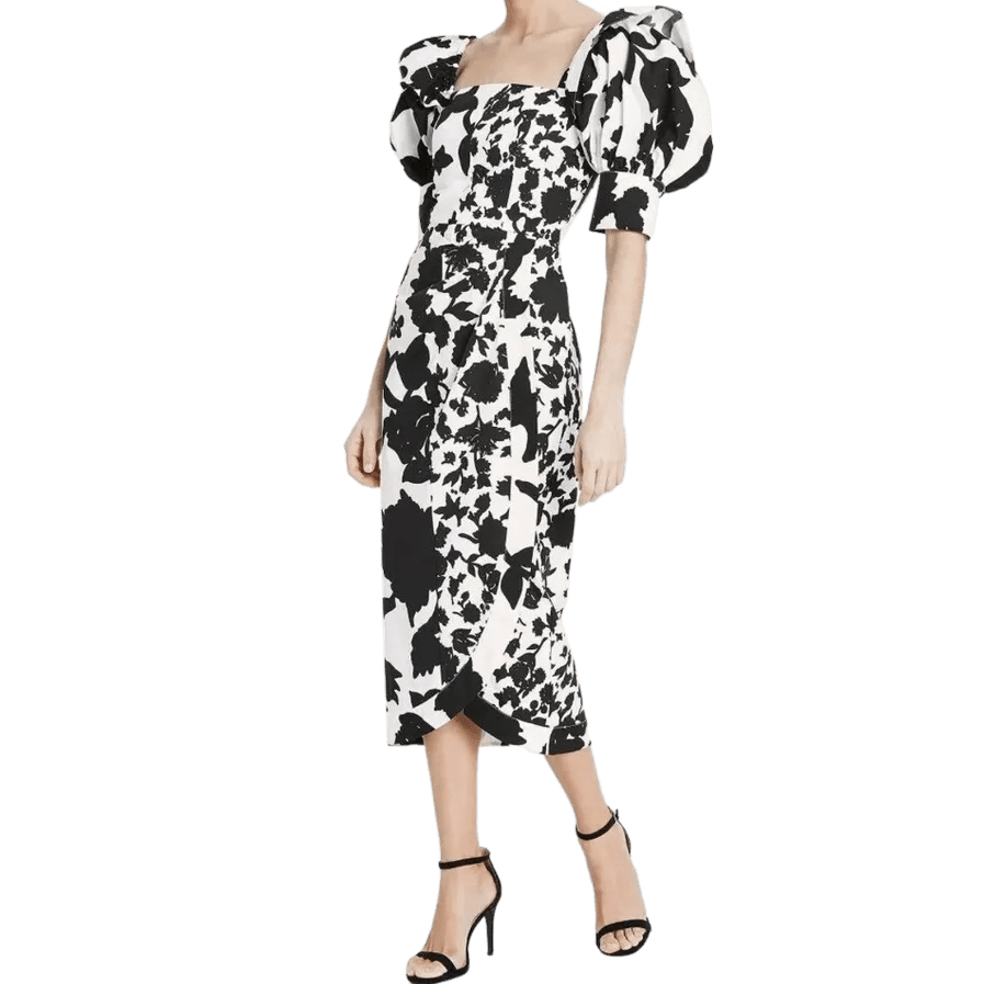 CHRISTOPHER Dress Black & White / 8 Christopher John Rogers x Target Floral Puff Sleeve Women's B&W Dress - Size 8