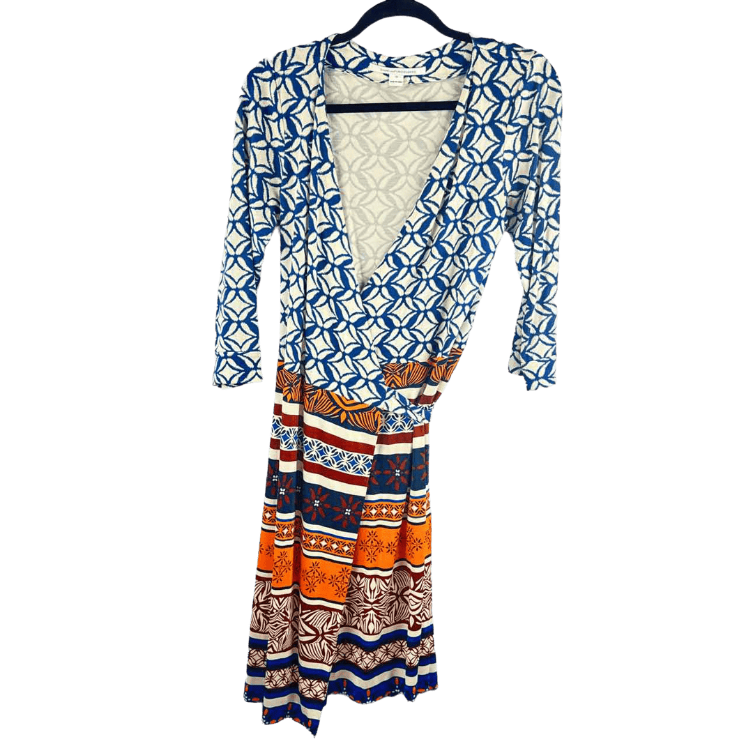DIANE vonFURSTENBERG Dress Blue & Orange / 10 DIANE vonFURSTENBERG Silk Wrap Women's Dresses Women Size 10 Blue & Orange Dress