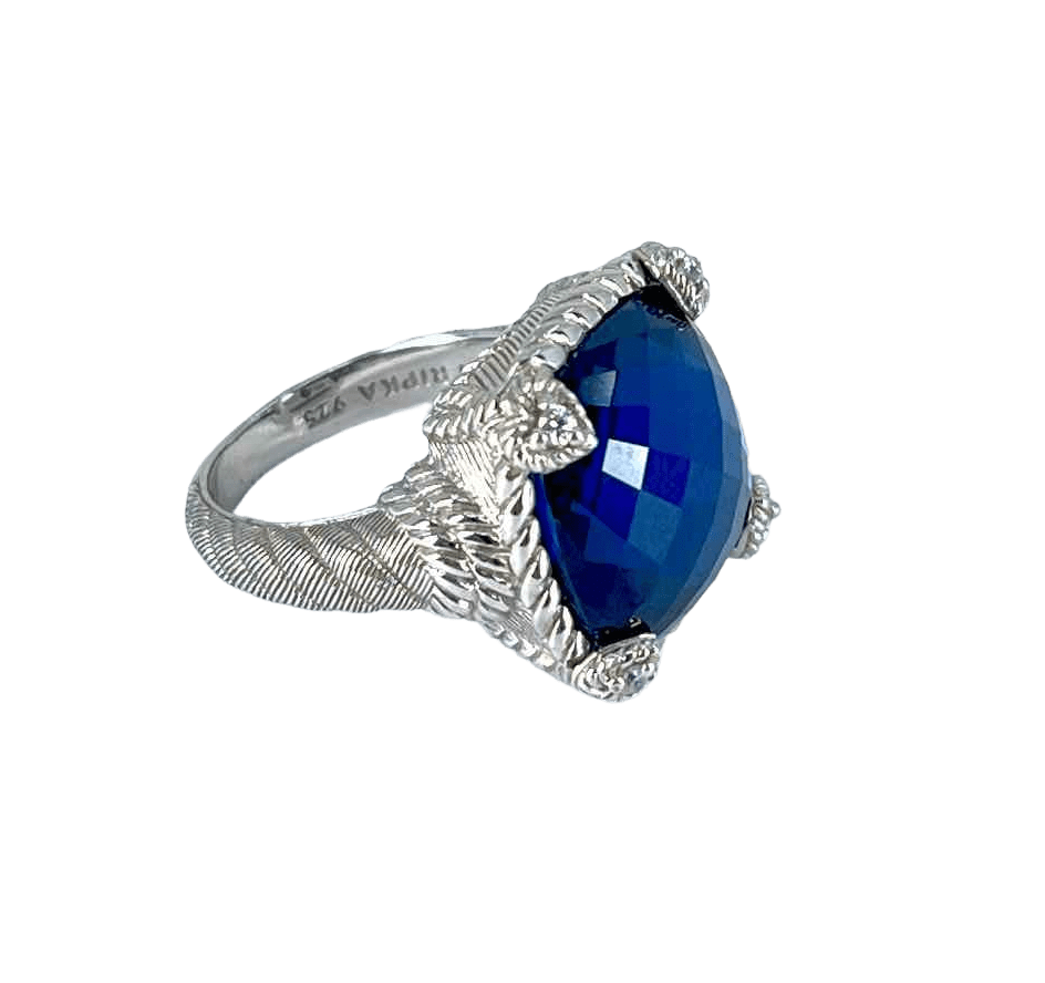 JUDITH RIPKA Ring Judith Ripka Sterling Silver Woman's Ring with London Blue Topaz  & Diamonds - Size 7.5