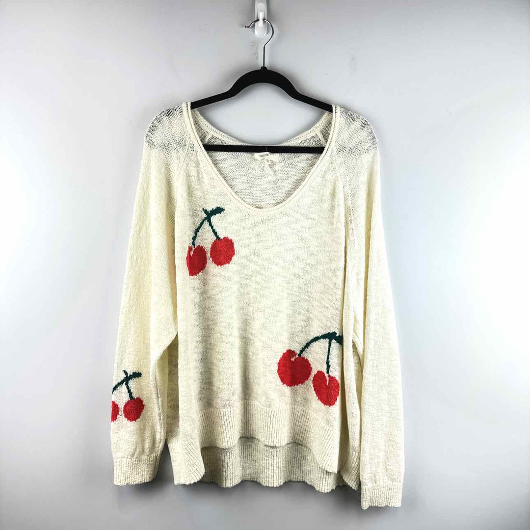 LOU & GREY Sweater CREAM & MULTI / Xl LOU & GREY Crochet CHERRIES Women's Sweaters Women Size Xl CREAM & MULTI Sweater