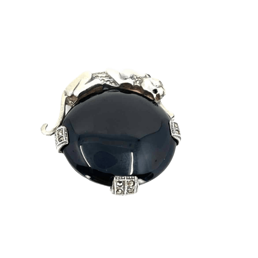 Simply Posh Consign Brooch 14K Gold Black Onyx Brooch - Elegant Statement Jewelry for Any Occasion