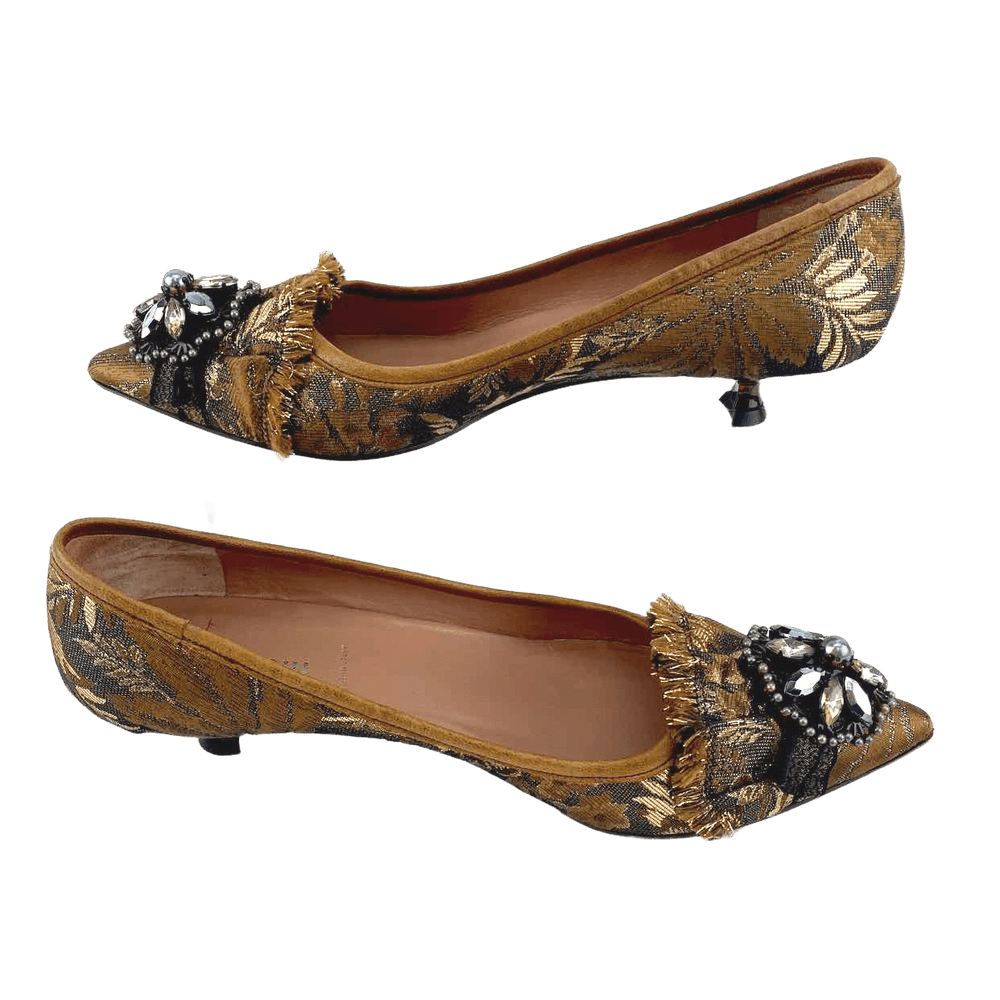 Simply Posh Consign Heels Brown & Gold MIU MIU Women's Shoes Beaded Paisley Brown & Gold 7.5 Heels