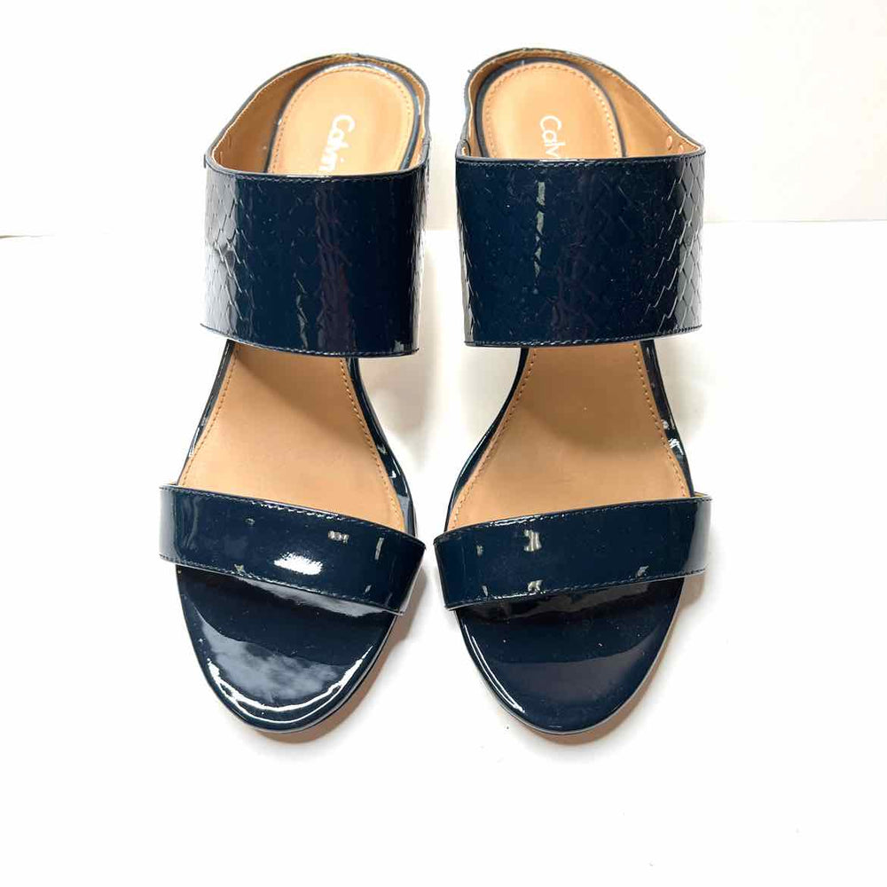Simply Posh Consign Heels Midnight Blue CALVIN KLEIN Women's Shoes PATENT LEATHER 2 Strap Midnight Blue 7 Heels