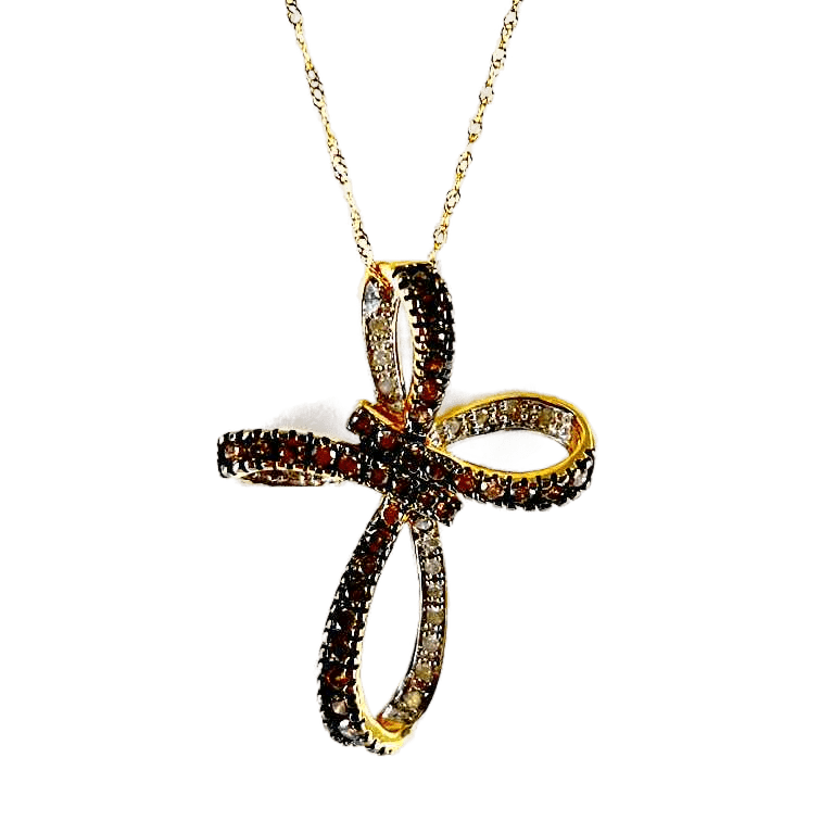 Simply Posh Consign Necklace 10K Gold Chocolate  Vanilla Diamond Cross Necklace - 18 inch