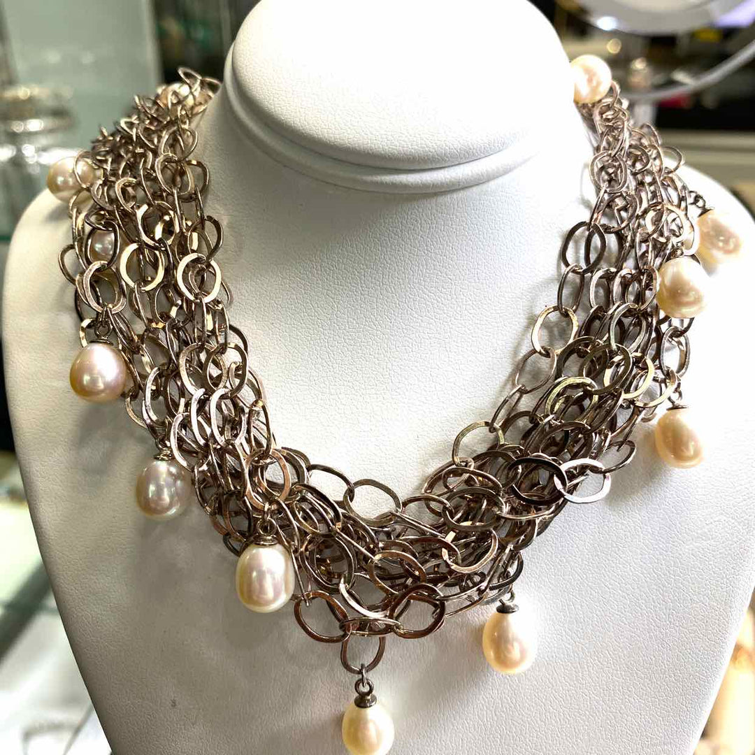 Simply Posh Consign Necklace S/S Pearl Multi-chain Layered Oval Women's Necklace