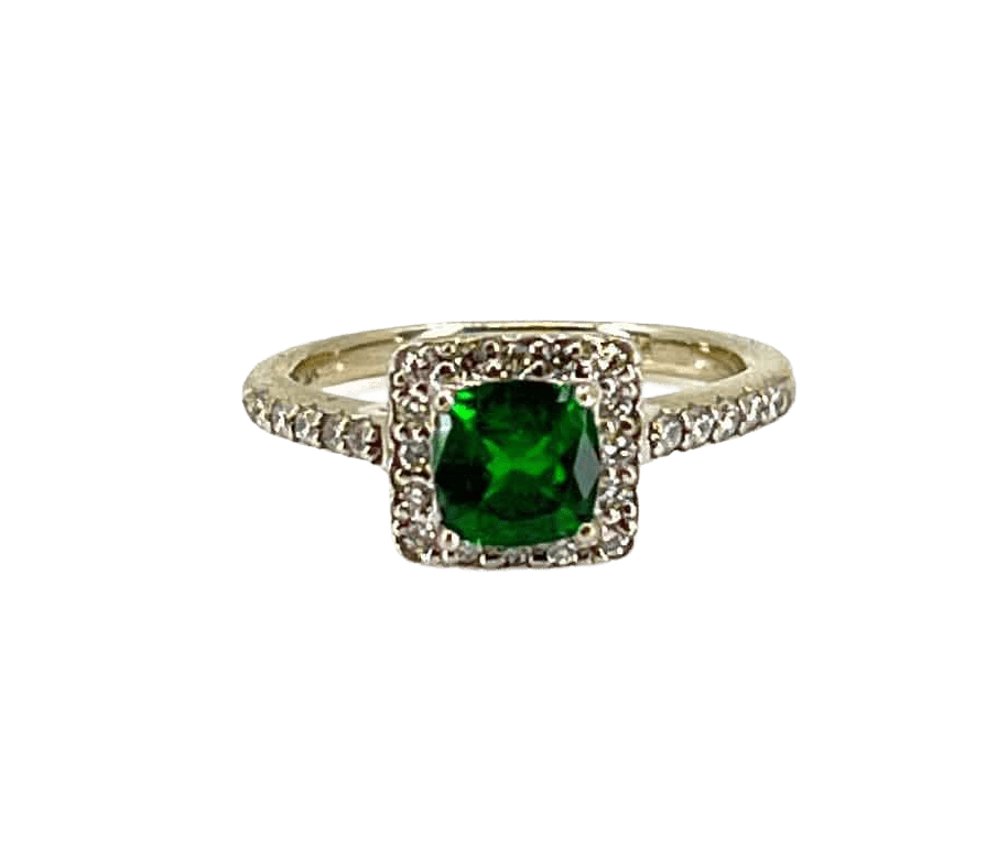 Simply Posh Consign Ring Green Tsavorite Garnet Ring 1.09ct  - 14K White Gold - Womens Cushion Cut Size 8 - Stunning and Unique