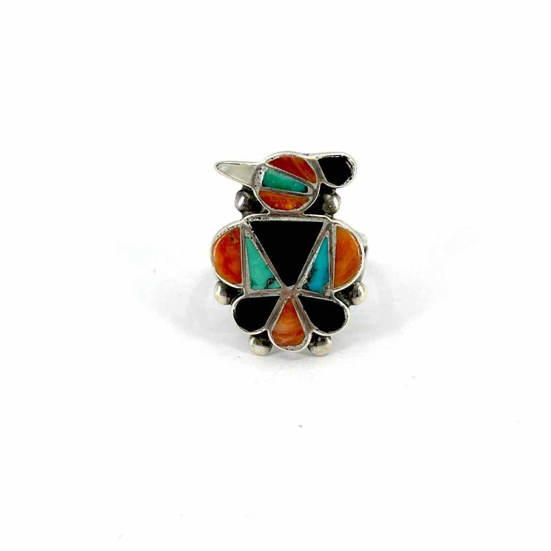 Simply Posh Consign Ring Sterling Silver BLACK, ORANGE, GREEN Turquoise Unisex 6.5 Ring