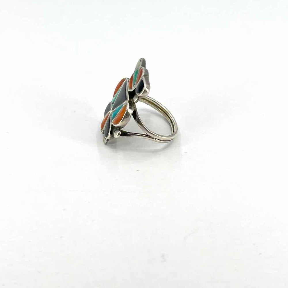 Simply Posh Consign Ring Sterling Silver BLACK, ORANGE, GREEN Turquoise Unisex 6.5 Ring