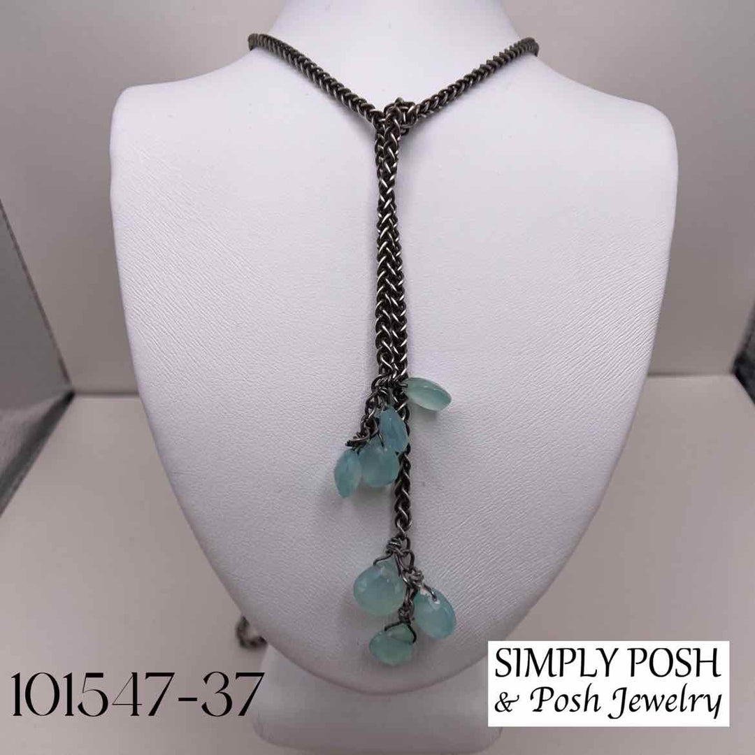 simplyposhconsign Necklace STERLING SILVER  LANYARD STYLE NECKLACE WITH AQUAMARINE BEADS