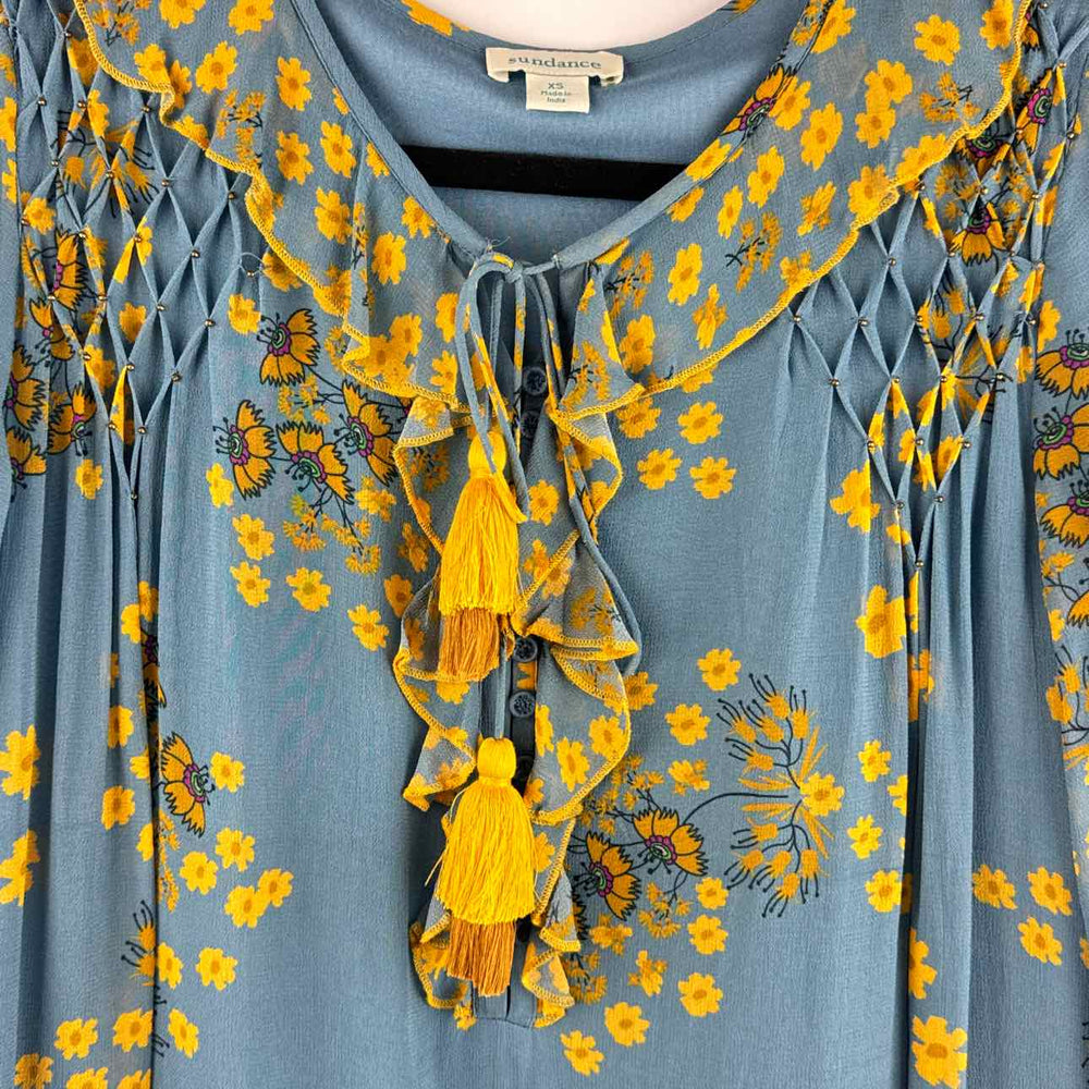 SUNDANCE Dress Blue & Yellow / XS SUNDANCE Long Sleeve Flowers Women's Dresses Women Size XS Blue & Yellow Dress