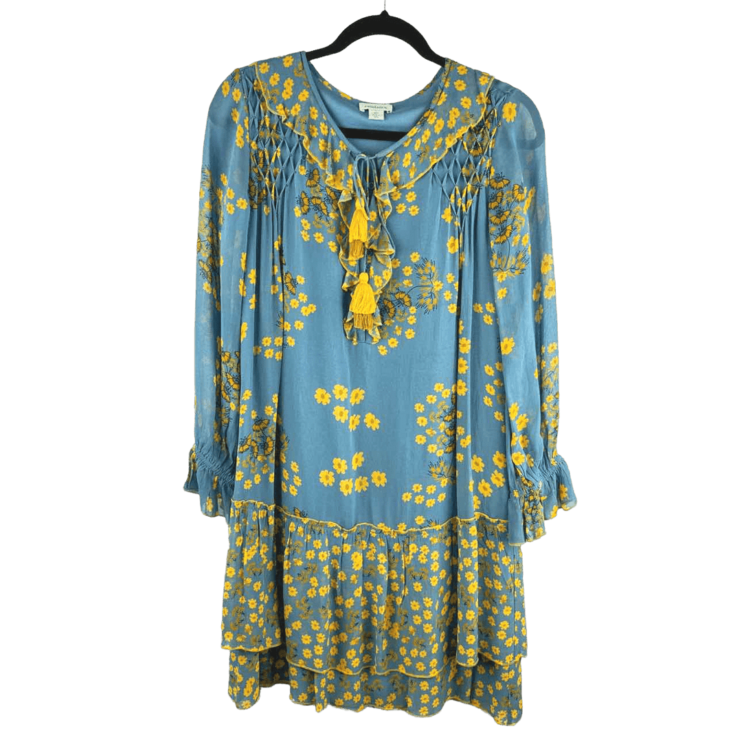 SUNDANCE Dress Blue & Yellow / XS Sundance Long Sleeve Teal & Yellow Floral Women's Dress - Size XS