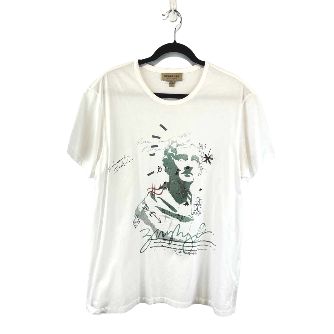 a white t - shirt with a picture of a man on it