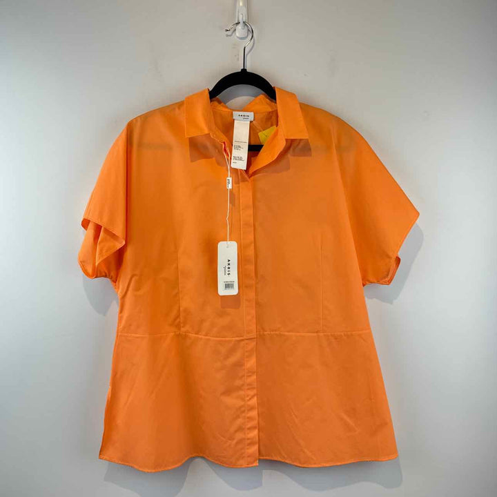 AKRIS Blouse Tangerine / 16 AKRIS Short Sleeve BUTTON DOWN Women's Women Size 16 Tangerine Blouse