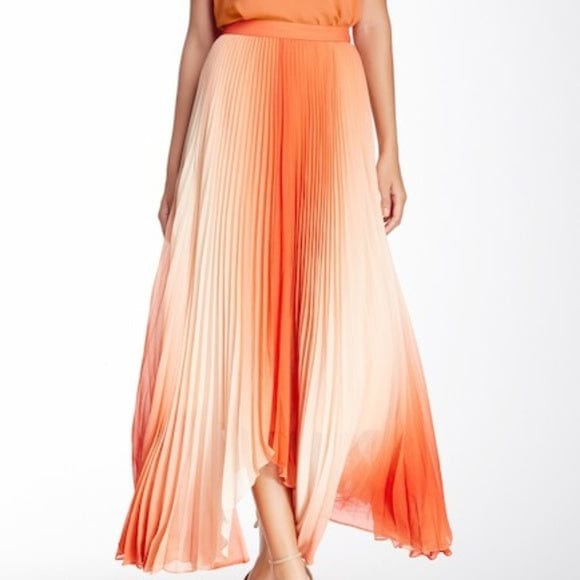 ALICE & OLIVIA Skirt Orange / 4 Alice + Olivia Women's Orange Ombre Asymmetrical Accordion Midi Skirt Size 4