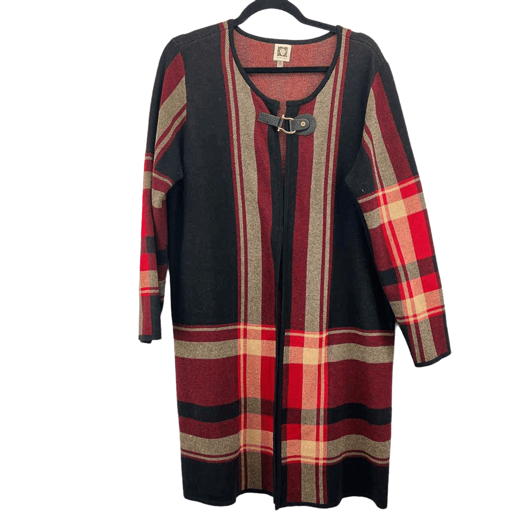 ANNE KLEIN Cardigan Black & Red / Xl ANNE KLEIN Plaid Black & Red Cardigan Sweater Women's Size XL