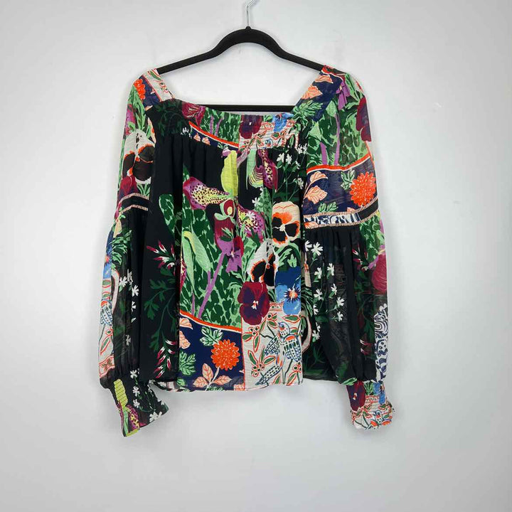 ANTHROPOLOGIE Top Black & Multi / S ANTHROPOLOGIE Long Sleeve Floral Women's Tops Women Size S Black & Multi Top