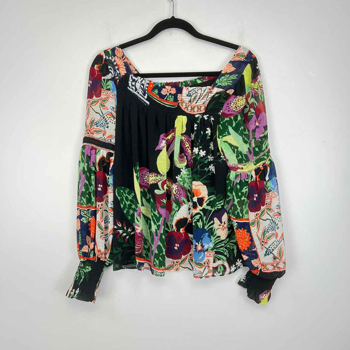 ANTHROPOLOGIE Top Black & Multi / S ANTHROPOLOGIE Long Sleeve Floral Women's Tops Women Size S Black & Multi Top