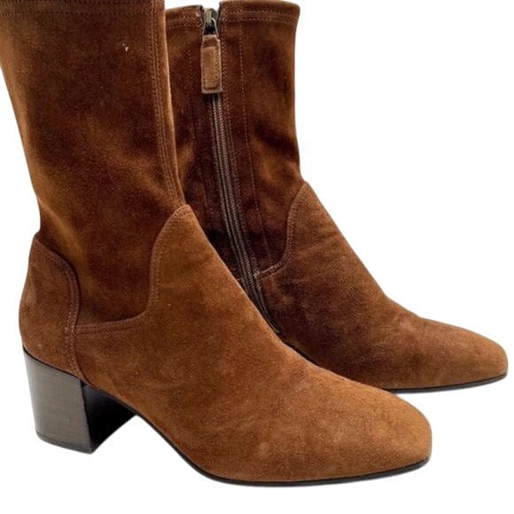 Aquatalia 10 / Brown / Suede Vintage Aquatalia Brown Suede Mid-Calf Block Heel Boots Size 10