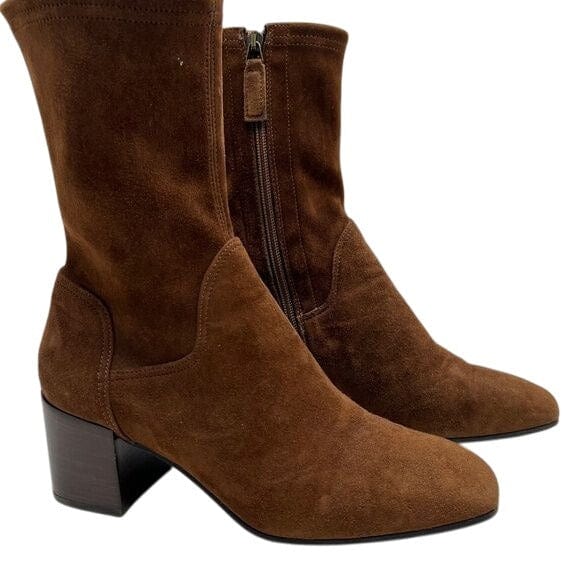 Aquatalia 10 / Brown / Suede Vintage Aquatalia Brown Suede Mid-Calf Block Heel Boots Size 10