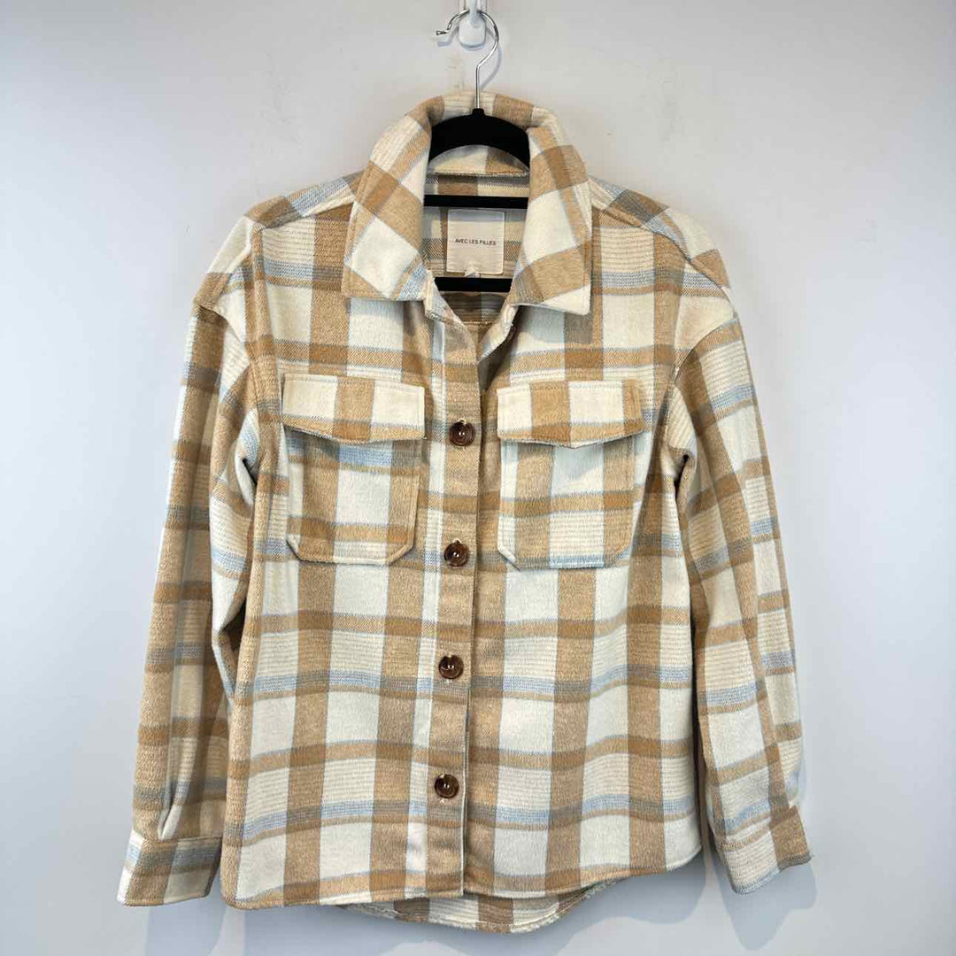 AVEC LES FILLES Jacket Tan & Multi / XS AVEC LES FILLES Plaid Shacket Women's Women Size XS Tan & Multi Jacket