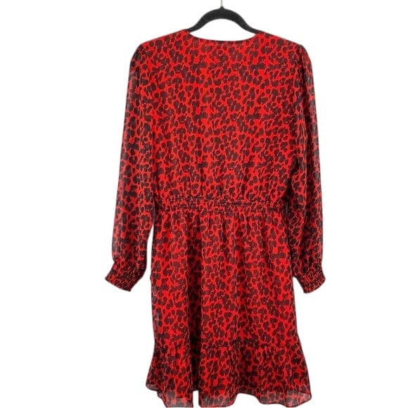 Banana Republic M / Red Black / Red Banana Republic Red & Black Long Sleeve Ruffled Leopard Print Dress size M