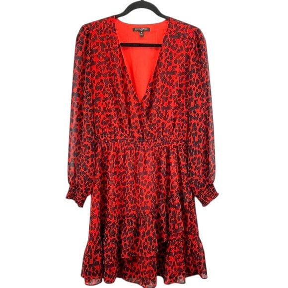 Banana Republic M / Red Black / Red Banana Republic Red & Black Long Sleeve Ruffled Leopard Print Dress size M