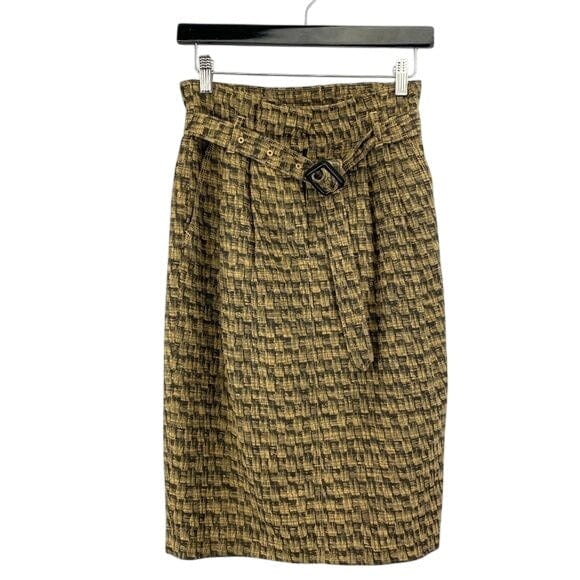 Burberry 2 / Brown / Cotton Burberry Womens Tweed Skirt Belted Waist Size 2 Brown & Black Cotton & Silk Blend