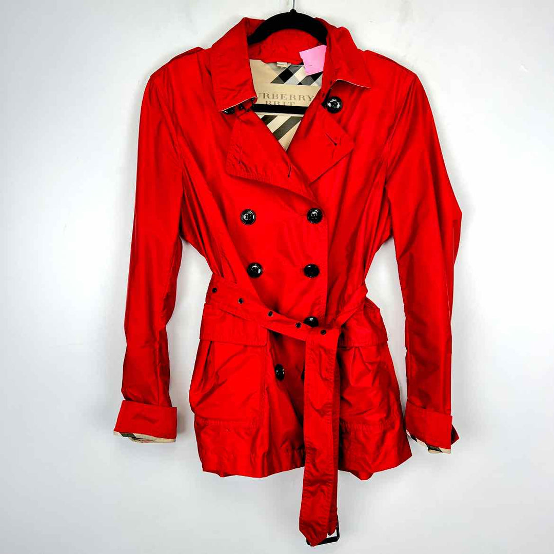 BURBERRY Jacket Red / 10 BURBERRY Nylon Double Breasted Women's Women Size 10 Red Jacket