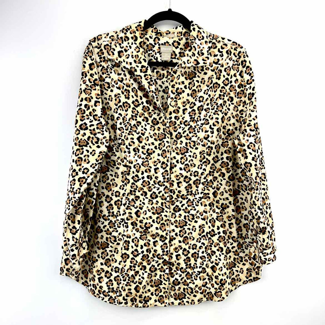CHICOS Blouse Black & Brown / 2 CHICOS LONGSLEEVE Leopard Women's Tops Women Size 2 Black & Brown Blouse