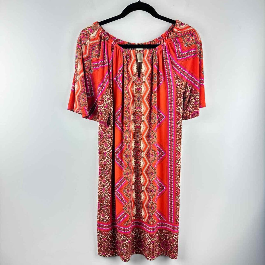 CHICOS Dress Pink & Orange / 0 CHICOS Short Sleeve MULTI PRINT Women's Women Size 0 Pink & Orange Dress