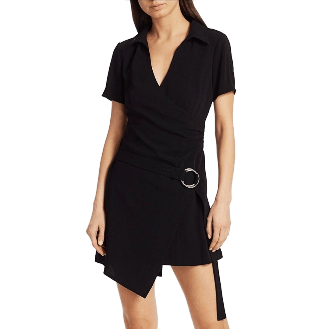 CINQ A SEPT Dress Black / 6 Cinq A Sept Women's Lee O-Ring Belted Wrap Mini Dress - Size 6