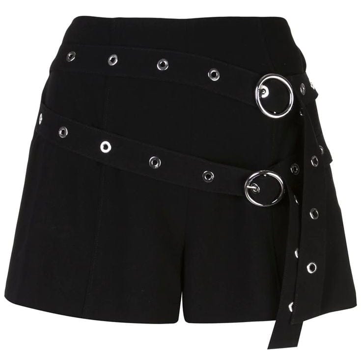 CINQ A SEPT Shorts Black / 6 Cinq A Sept Women's Black Jessi Double Buckle Shorts - Size 6