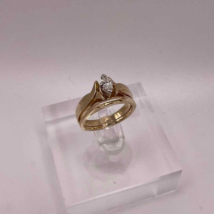 CUSTOM Ring 14K YELLOW GOLD MARQUISE .25ct  DIAMOND SOLITAIRE WEDDING SET Womens Size 6