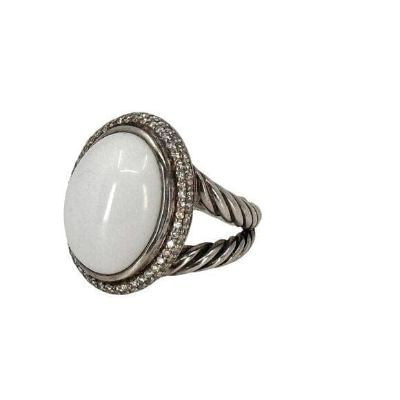 David Yurman David Yurman Sterling Silver Albion Pearl with Pave Diamond Ring Size 6.5