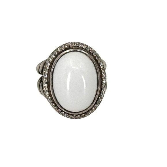 David Yurman David Yurman Sterling Silver Albion Pearl with Pave Diamond Ring Size 6.5