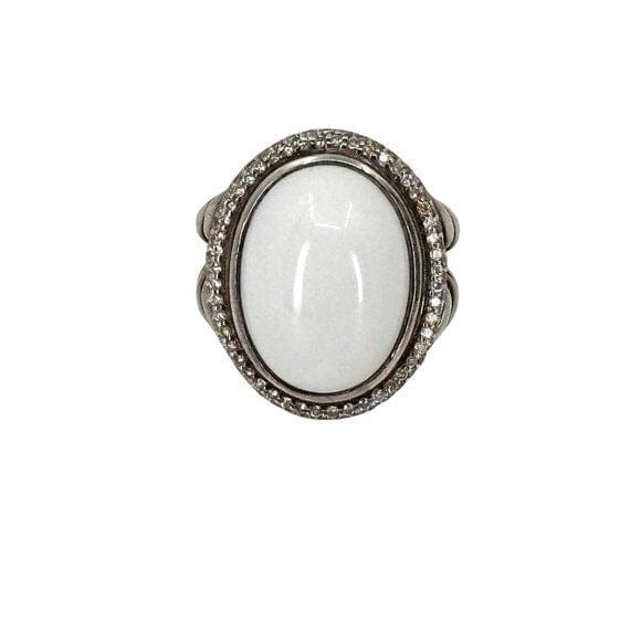 David Yurman David Yurman Sterling Silver Albion Pearl with Pave Diamond Ring Size 6.5