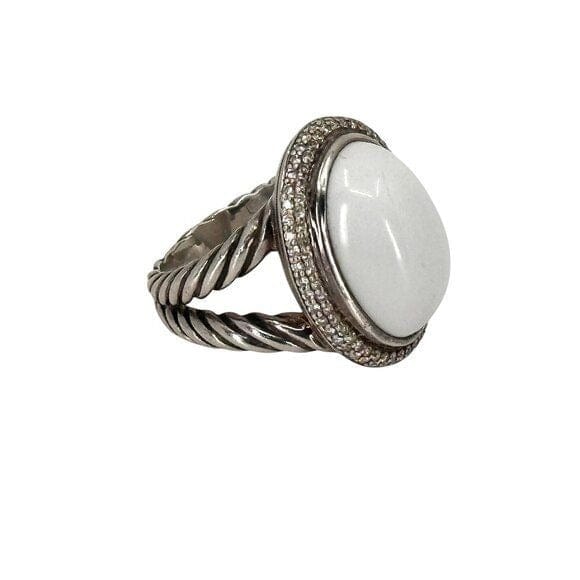 David Yurman David Yurman Sterling Silver Albion Pearl with Pave Diamond Ring Size 6.5