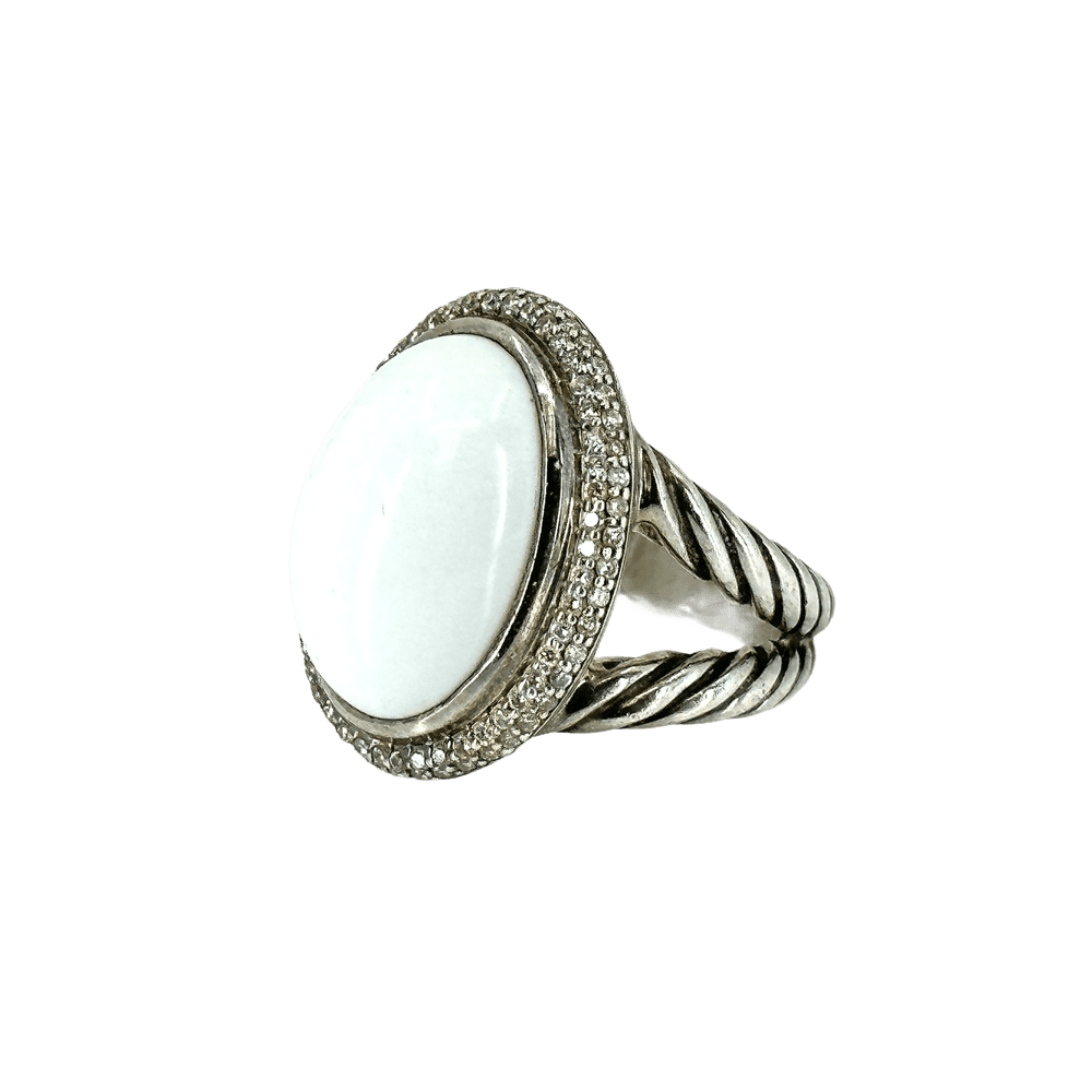 DAVID YURMAN Ring David Yurman Silver Albion Pearl Ring with Pave Diamonds - Size 6.5