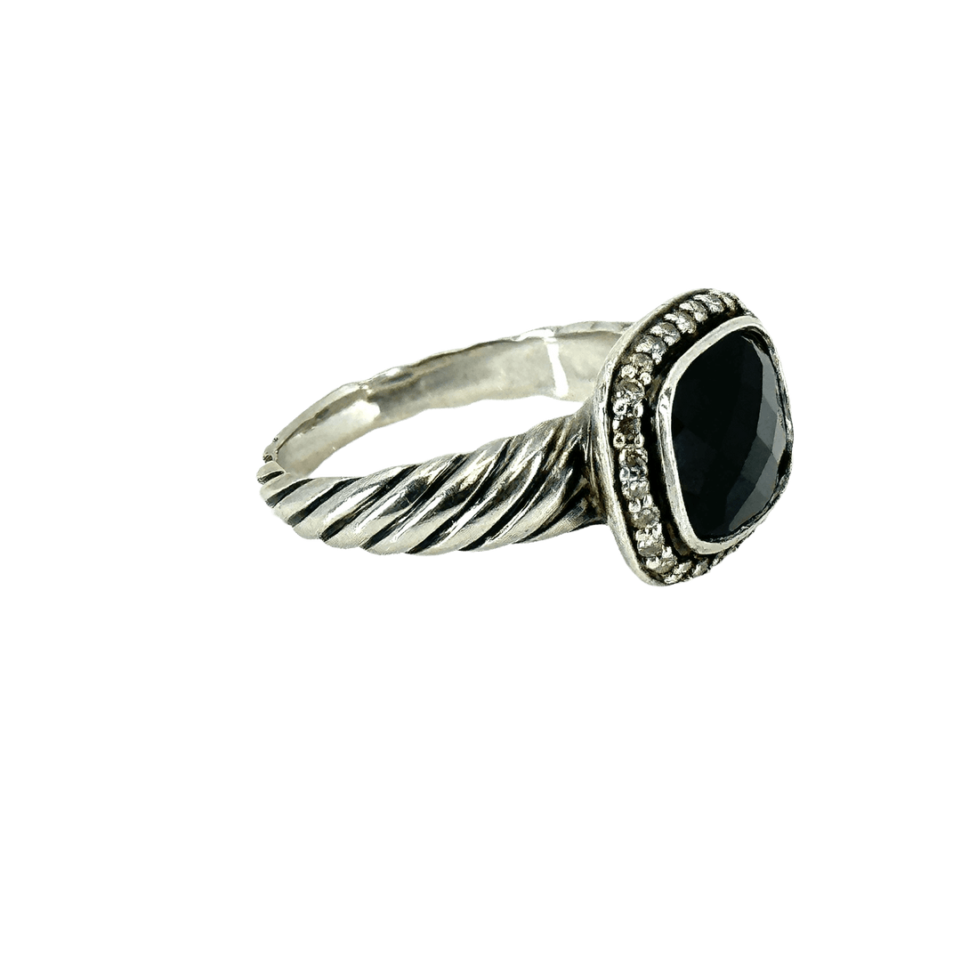 DAVID YURMAN Ring David Yurman Sterling Silver Chatelaine Onyx Woman's Ring Size 6.5- Pave Bezel Accent - Unique  Sophisticated