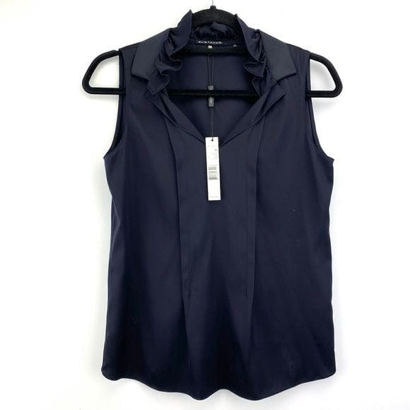 Elie Tahari XS / Navy / Silk Elie Tahari Womens Olivia Navy Ruffled Sleeveless Blouse Size XS Silk/Elastane