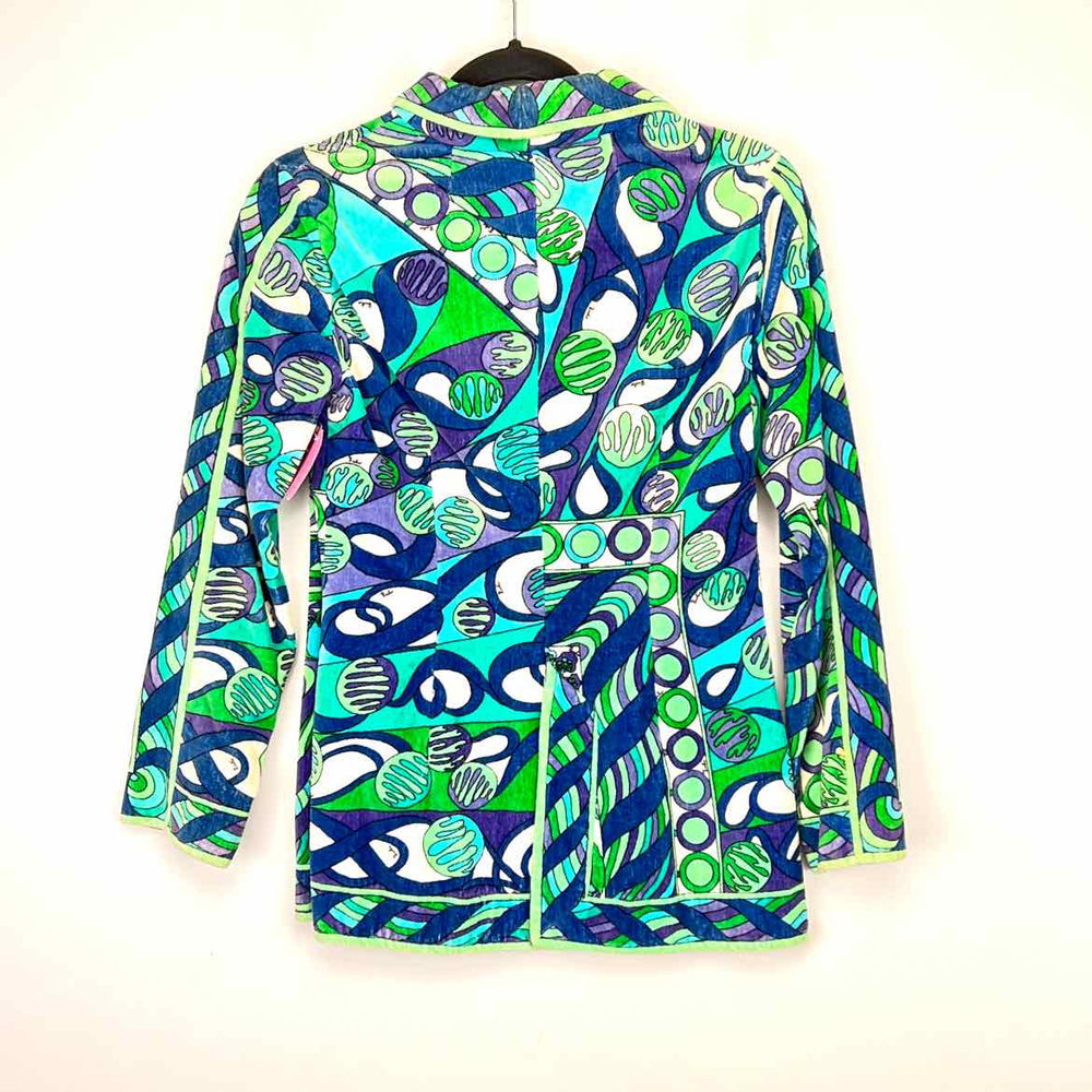 EMILIO PUCCI Jacket Blue & Green / 10 EMILIO PUCCI Terry Cloth MULTI PRINT Women's Women Size 10 Blue & Green Jacket