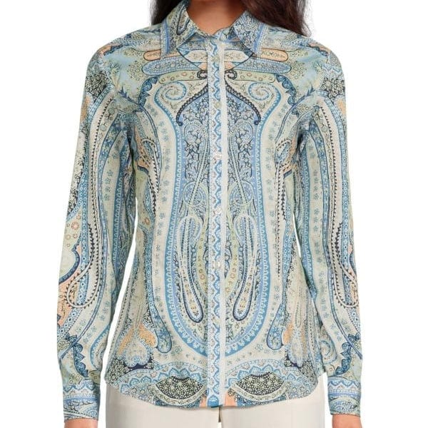 ETRO Blouse Blue Tones / M Etro Cotton Camicie Paisley Women's Blouse - Size 50