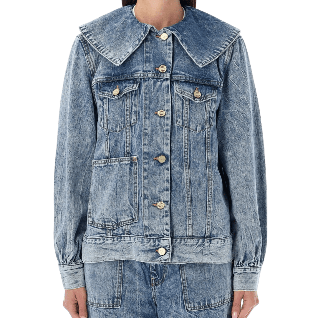 GANNI Jacket Medium Wash / S/M Ganni Crinkle Denim Oversized Women's Jacket - Size S/M