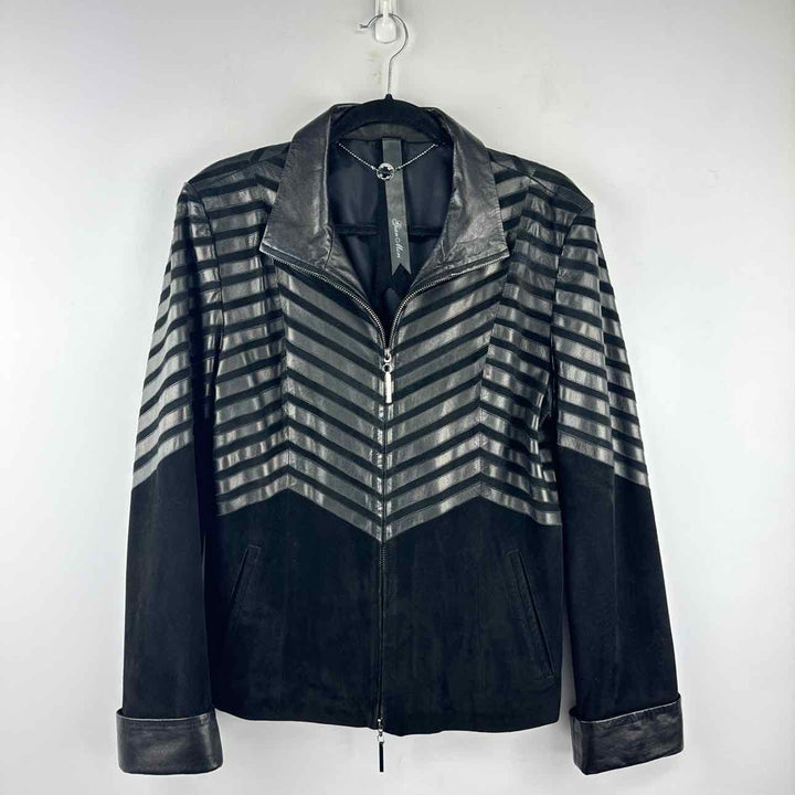 GIAN MORI Jacket Black / 2X GIAN MORI suede & leather Chevron Women's Women Size 2X Black Jacket