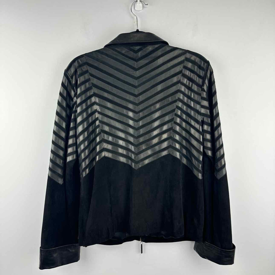 GIAN MORI Jacket Black / 2X GIAN MORI suede & leather Chevron Women's Women Size 2X Black Jacket