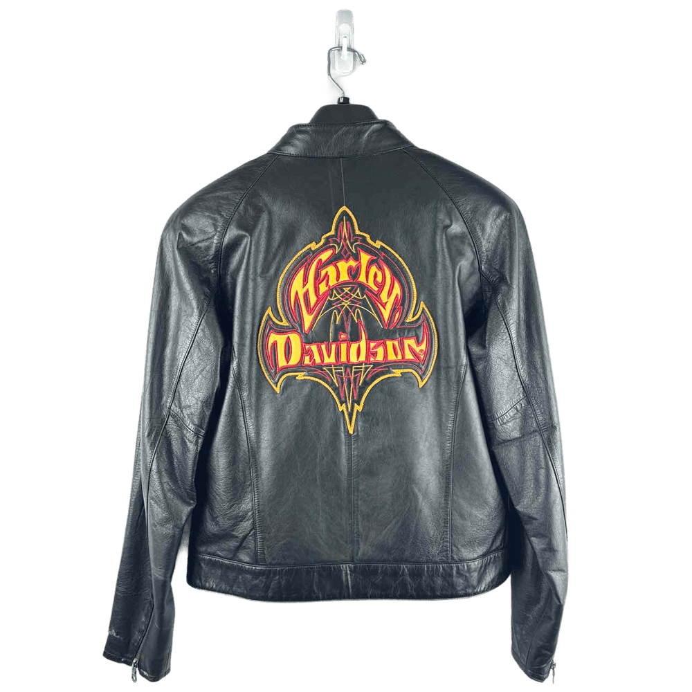 HARLEY-DAVIDSON Jacket Black & Yellow / S/M HARLEY-DAVIDSON Vintage Leather Jackets - Women's Size Petite S/=M