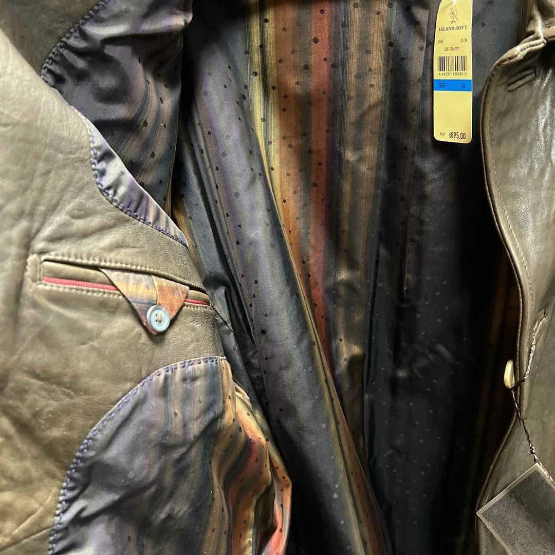 ISLAND SOFT Jacket Chocolate / XL ISLAND SOFT Mens Size XL Chocolate Long Sleeve Leather Jacket