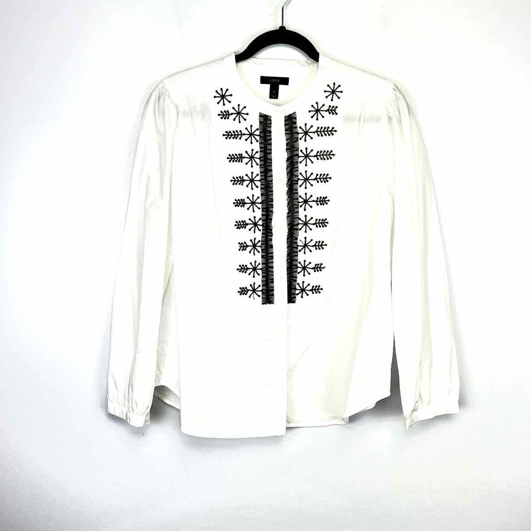 J CREW Blouse white & black / M J CREW Button up Embellished Women's Tops Women Size M white & black Blouse