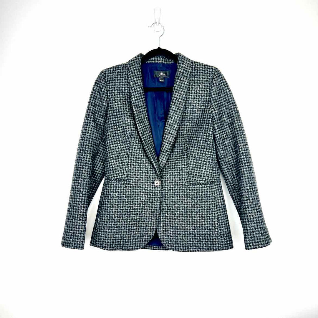 J CREW Coat grey & black / 4 J CREW Womens Wool Houndstooth Black & Grey 1 Button Size 4