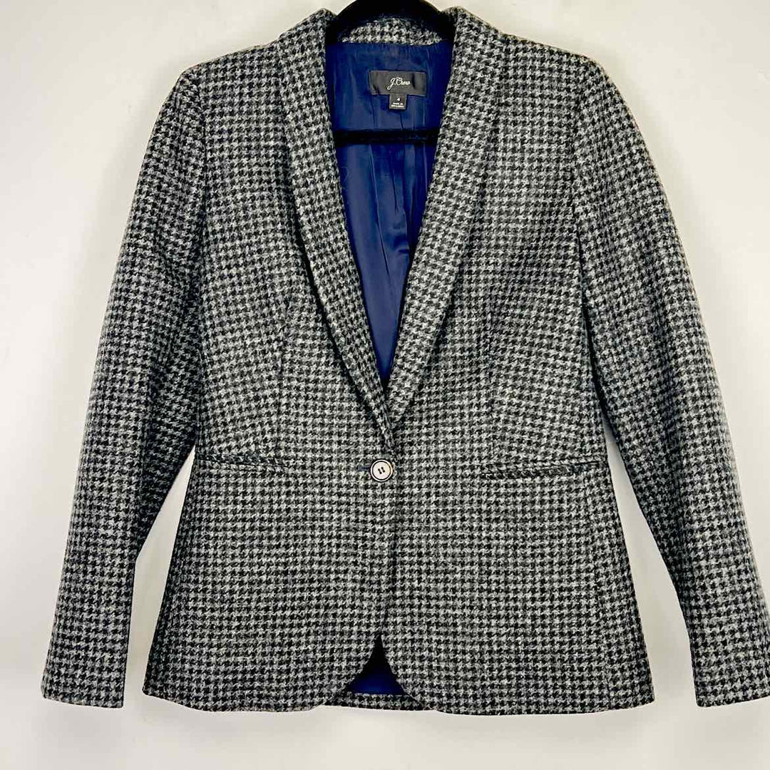 J CREW Coat grey & black / 4 J CREW Womens Wool Houndstooth Black & Grey 1 Button Size 4